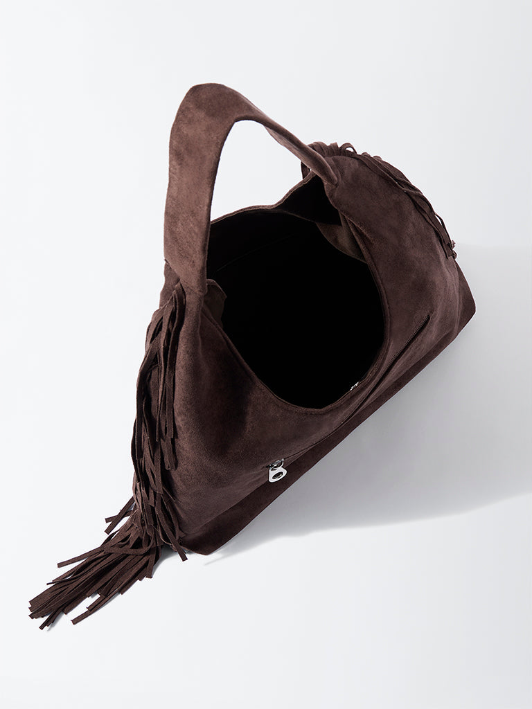 Westside Brown Fringe Detailed Shoulder Bag