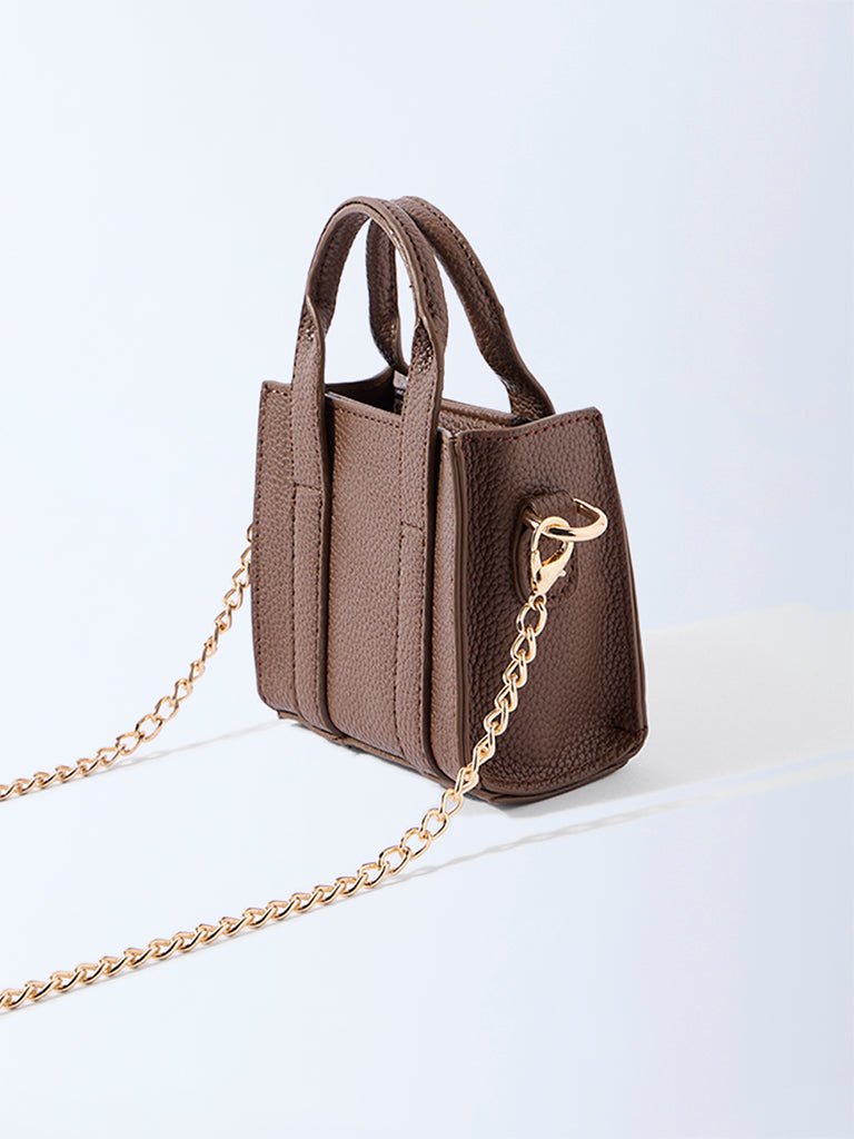 Westside Brown Textured Mini Sling Bag