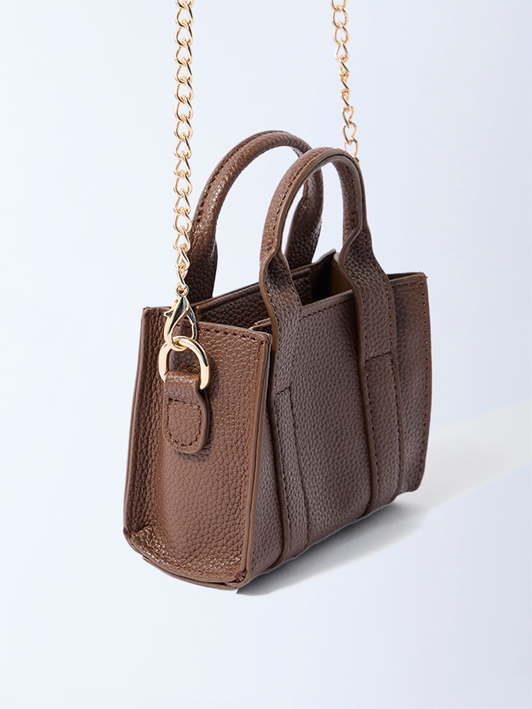 Westside Brown Textured Mini Sling Bag