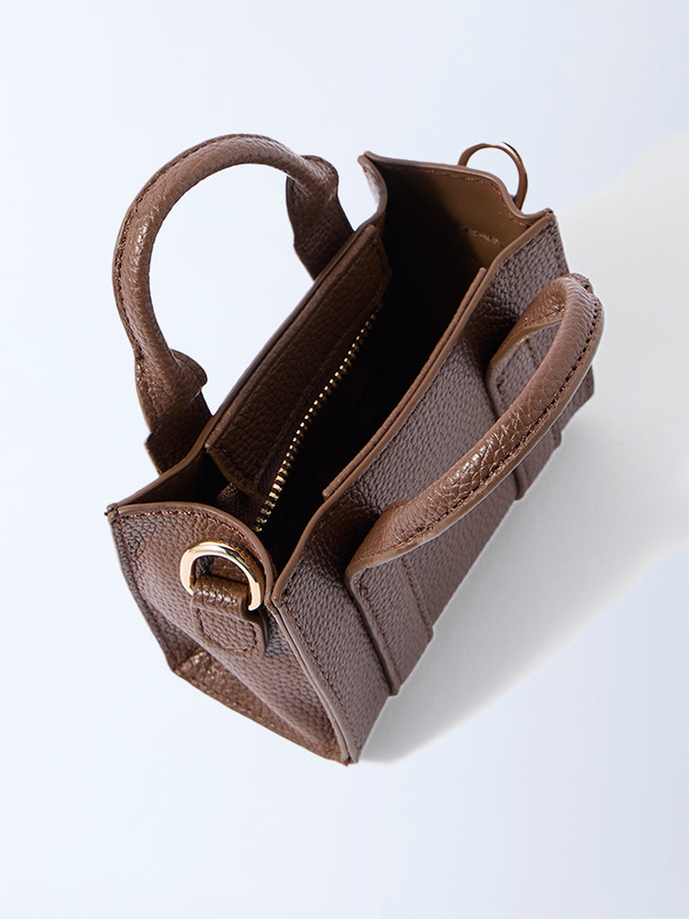 Westside Brown Textured Mini Sling Bag