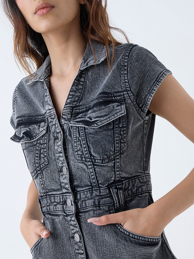 Nuon Grey Denim Straight Dress with Belt