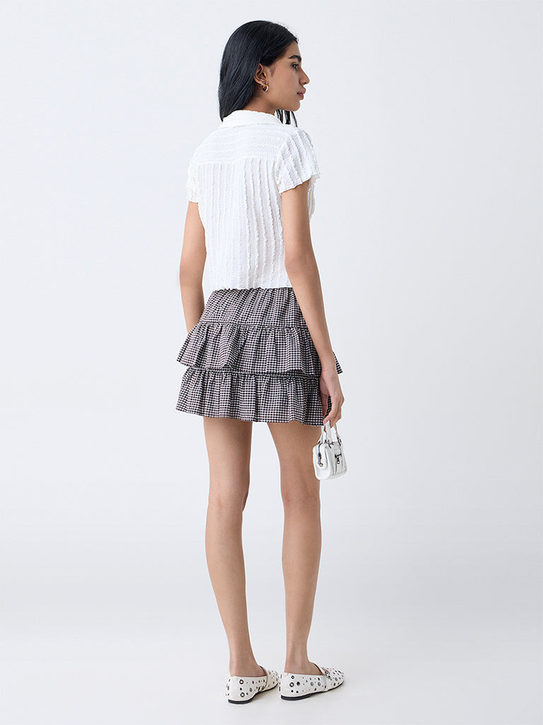 Westside Nuon Women's White Knit-Textured Shirt for Casual Wear Back View