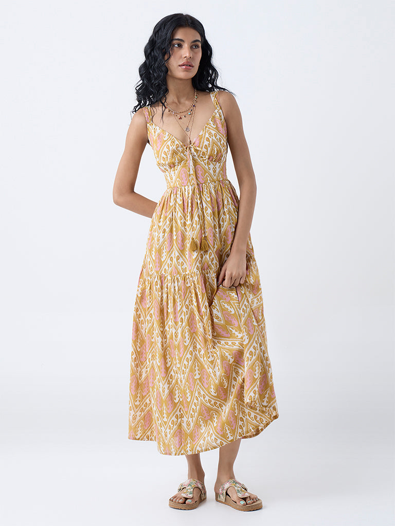 Bombay Paisley Mustard Paisley Design Cotton A-Line Dress
