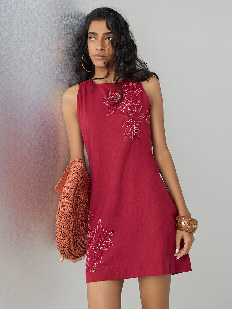 Buy Bombay Paisley Red Floral Embellished Cotton Shift Dress from Westside Buy Bombay Paisley Red Floral Embellished Cotton Shift Dress from Westside