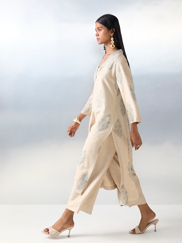 Zuba Beige Solid Ethnic Pants