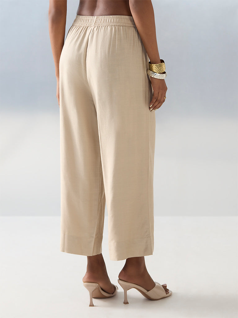 Zuba Beige Solid Ethnic Pants