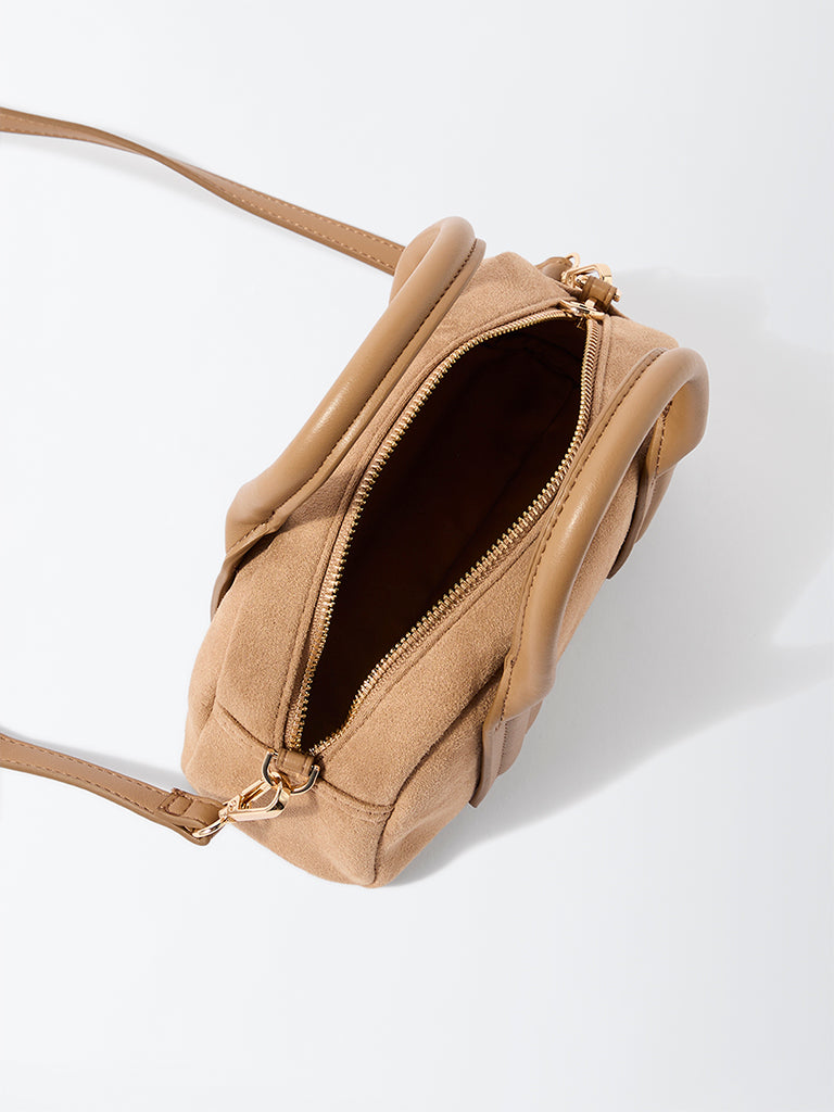 Westside Beige Suede Bowling Bag