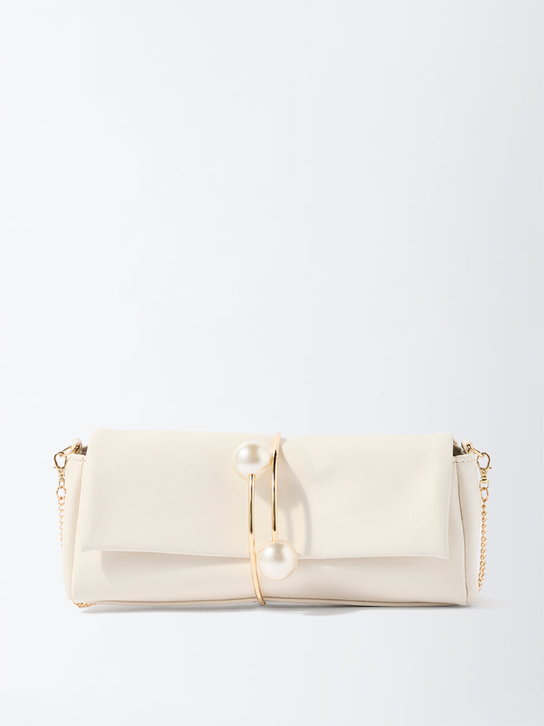 Westside Off-White Pearlescent Clutch Bag
