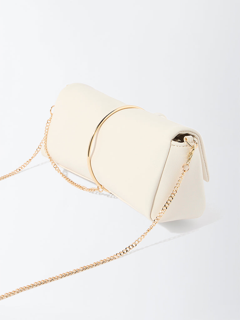 Westside Off-White Pearlescent Clutch Bag