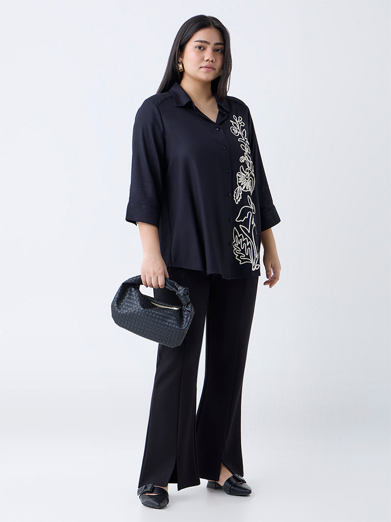 Gia Black Floral Embroidered Shirt