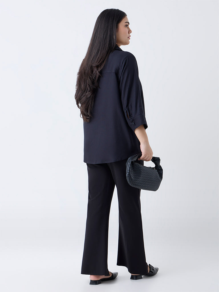 Gia Black Floral Embroidered Shirt