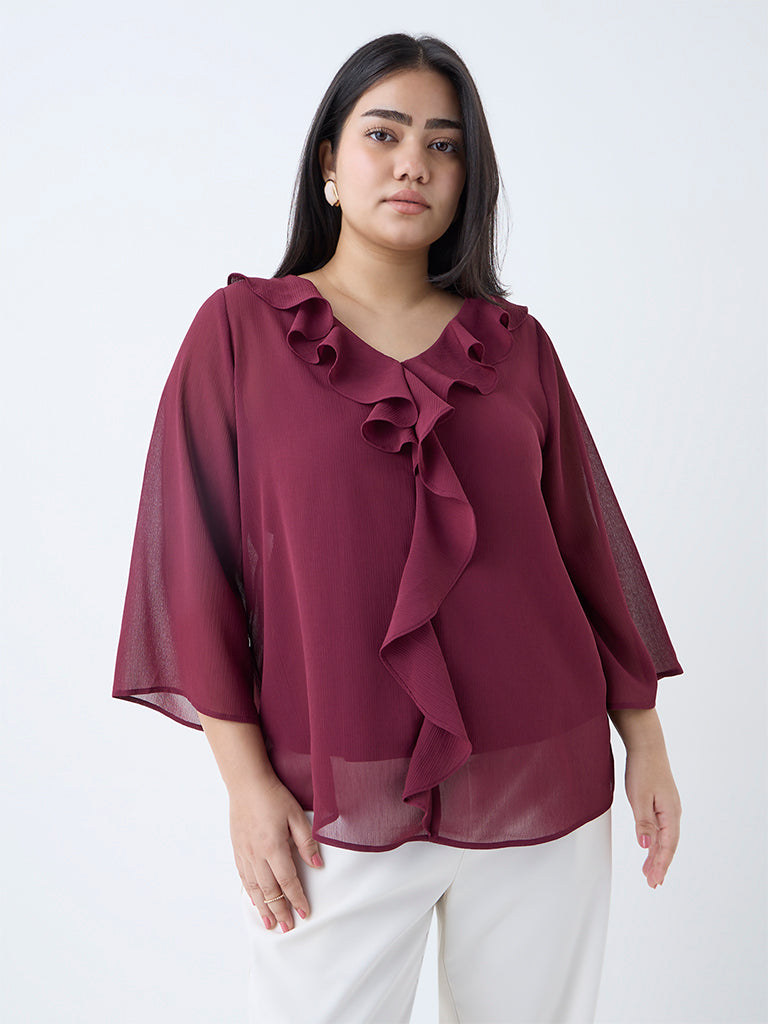 Gia Maroon Ruffle-Detailed Top with Camisole