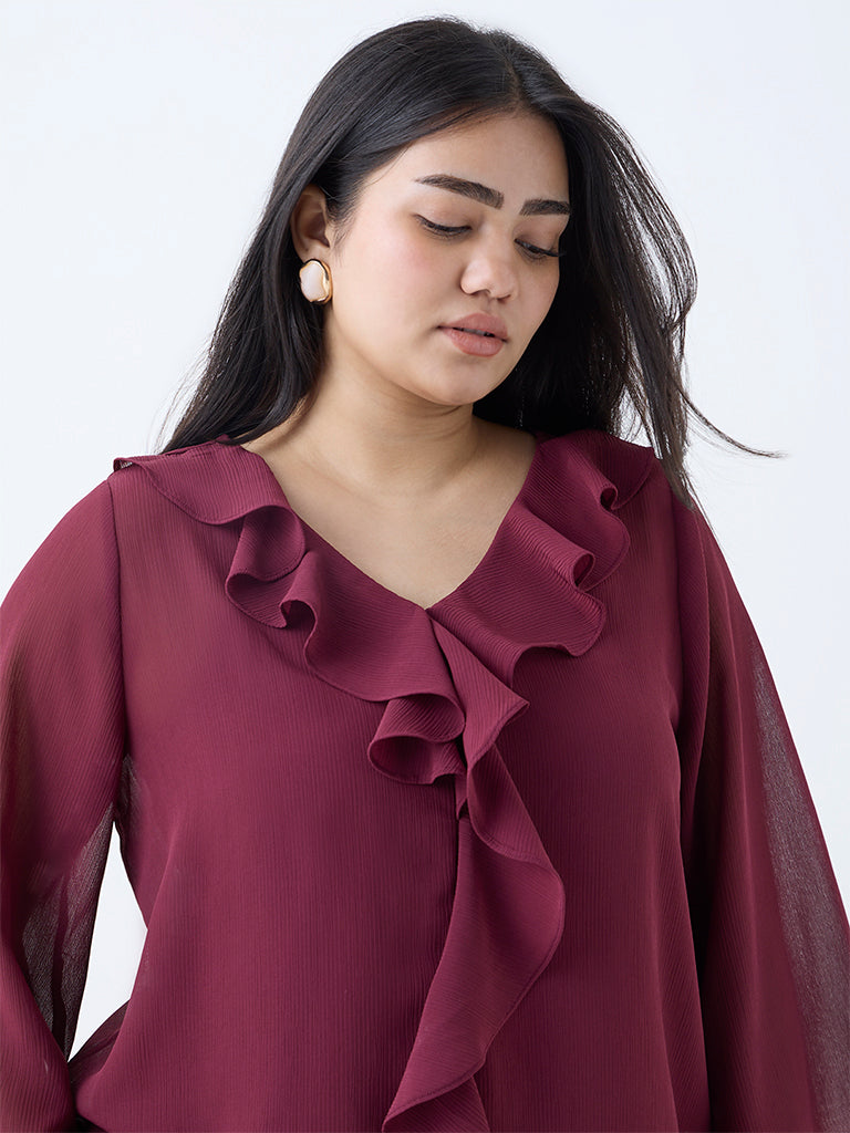 Gia Maroon Ruffle-Detailed Top with Camisole