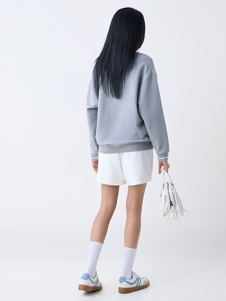 Westside Studiofit Women's Grey Text Detailed Sweatshirt for Winter Wear Back View