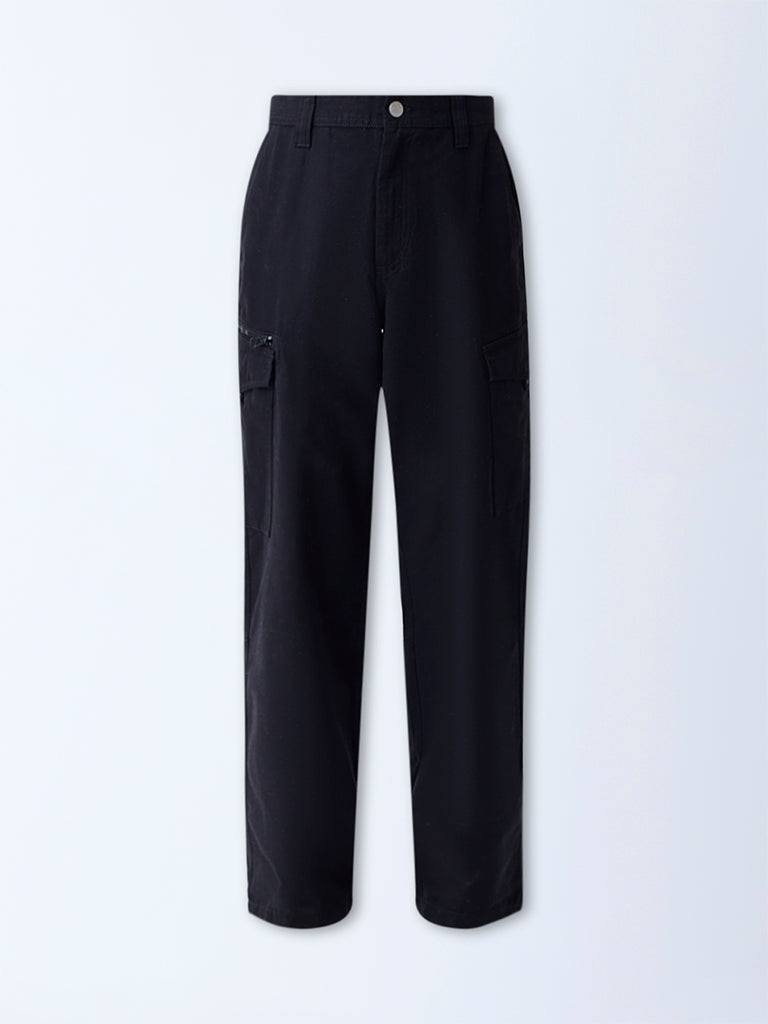 Nuon Black Cargo-Style Relaxed-Fit Jeans