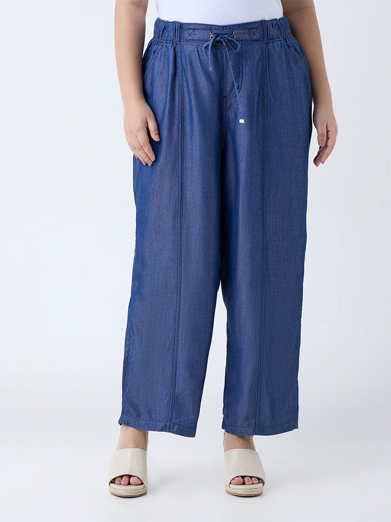 Gia Dark Blue High-Rise Chambray Pants