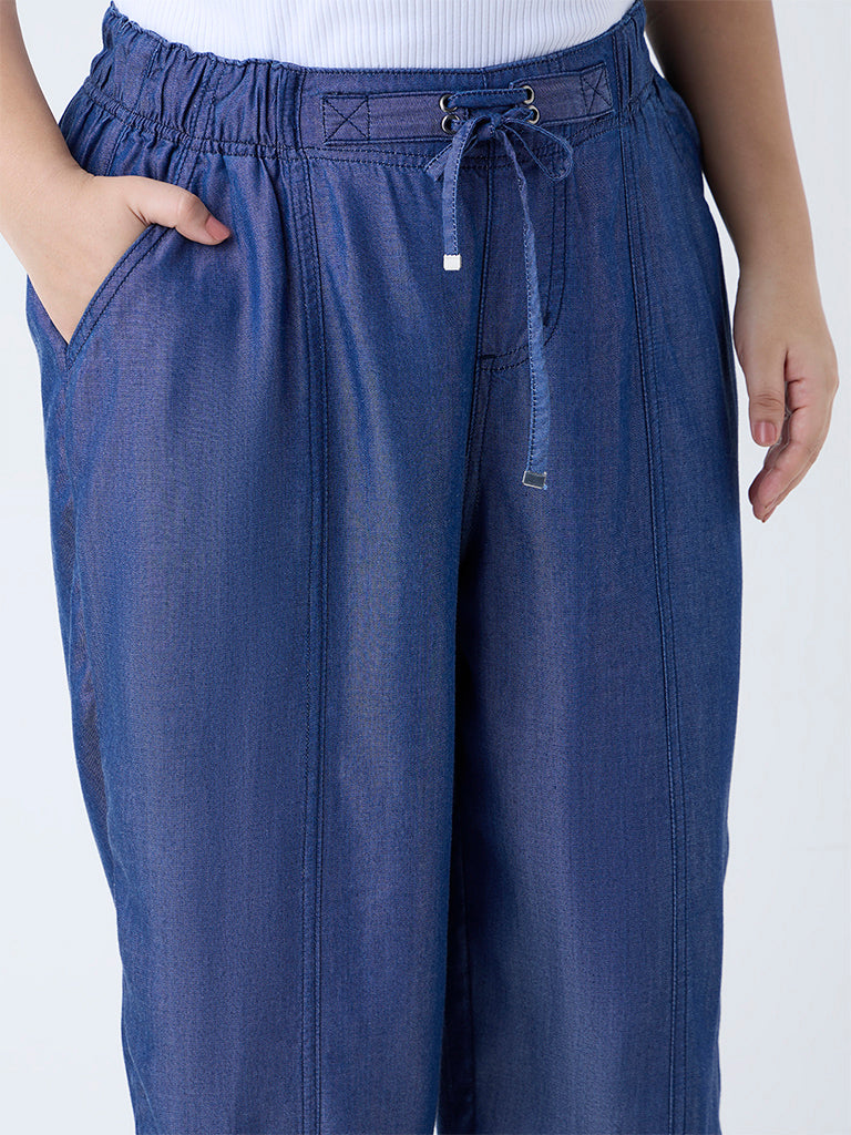 Gia Dark Blue High-Rise Chambray Pants