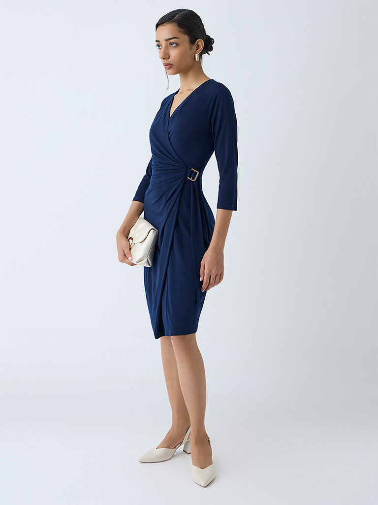 Wardrobe Navy Ruched Wrap-Style Dress