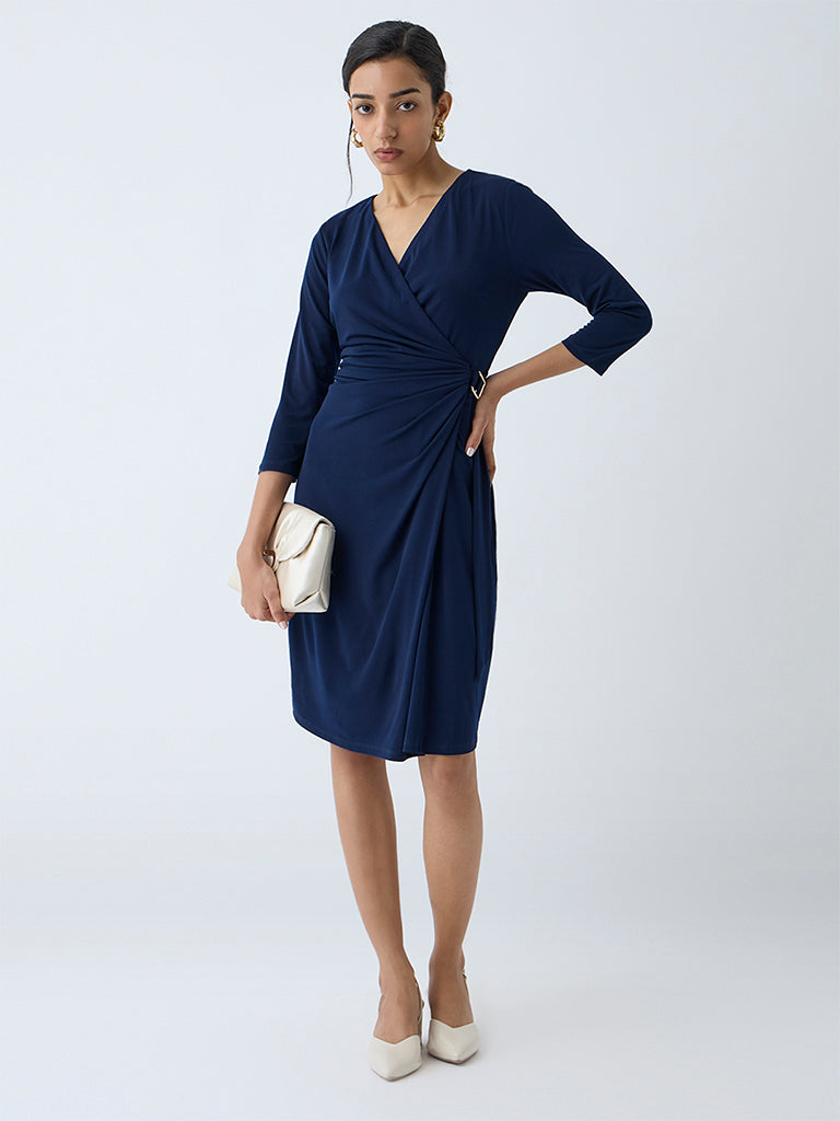 Wardrobe Navy Ruched Wrap-Style Dress