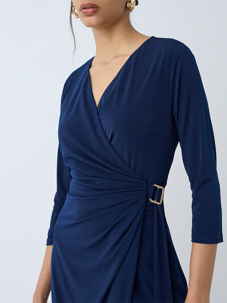 Wardrobe Navy Ruched Wrap-Style Dress