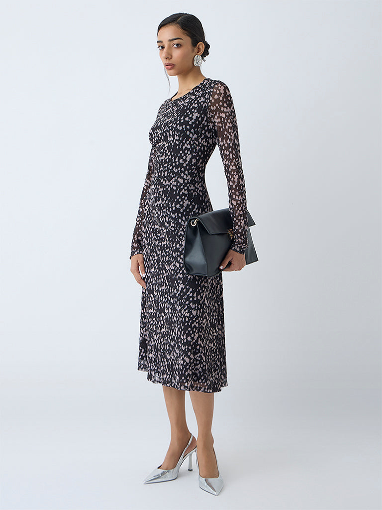 Buy Wardrobe Black Abstract Design A-Line Dress from Westside