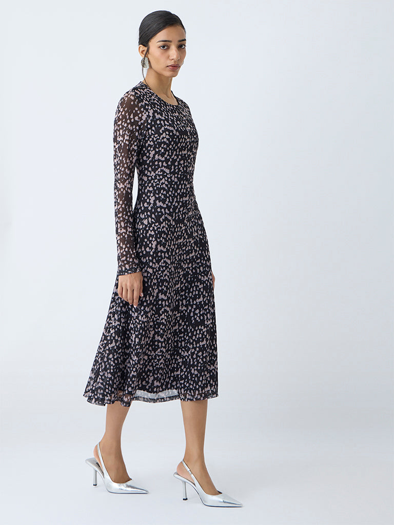 Wardrobe Black Abstract Design A-Line Dress