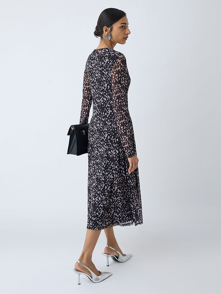 Wardrobe Black Abstract Design A-Line Dress