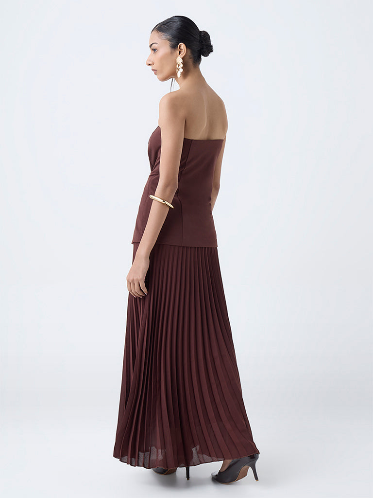 Wardrobe Brown Accordian Pleated Tube Dress