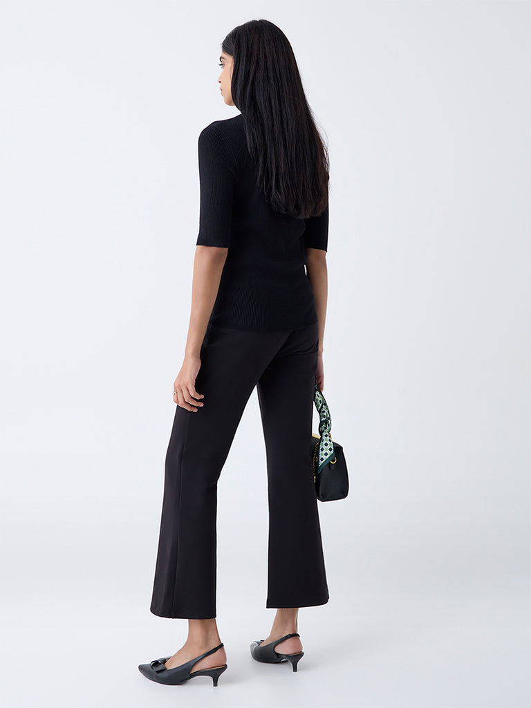 Wardrobe Black Button-Detailed High-Rise Flared Pants