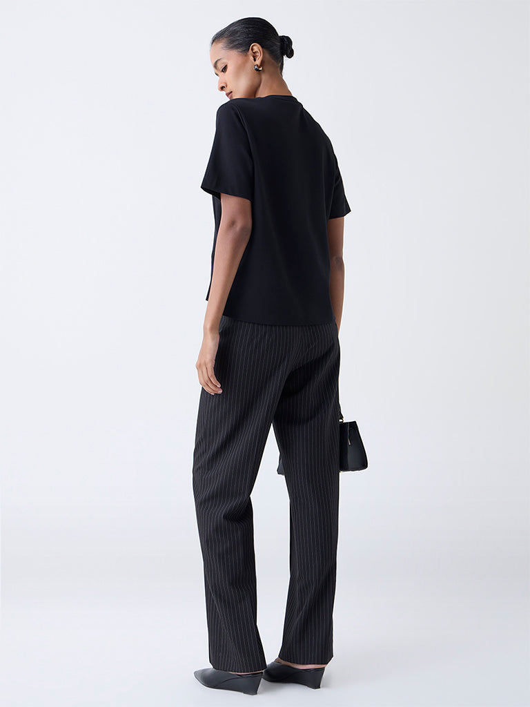Wardrobe Black Pinstripe High-Rise Trousers