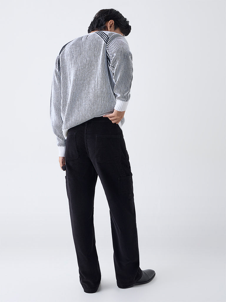 Nuon Black Relaxed-Fit Mid-Rise Corduroy Trousers