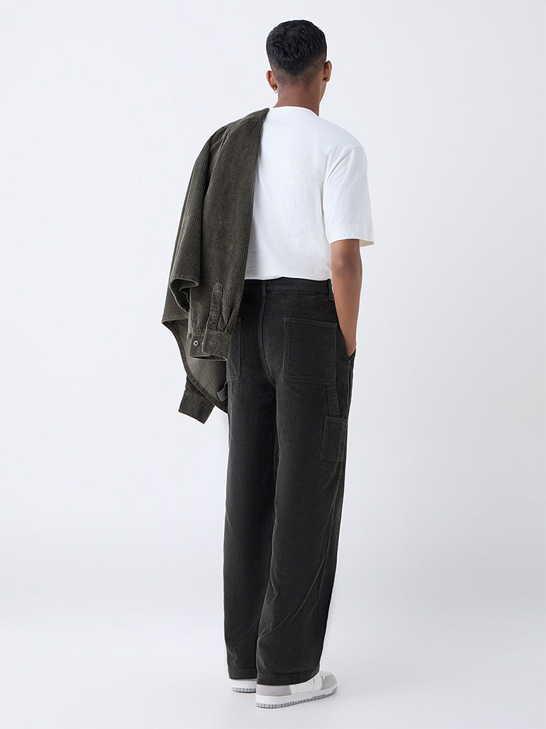 Nuon Olive Relaxed Fit Mid-Rise Corduroy Trousers