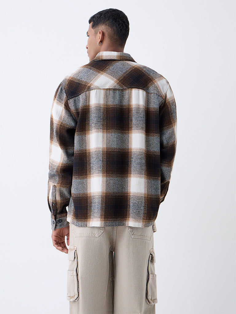 Nuon Brown Checks Design Relaxed-Fit Cotton Shirt