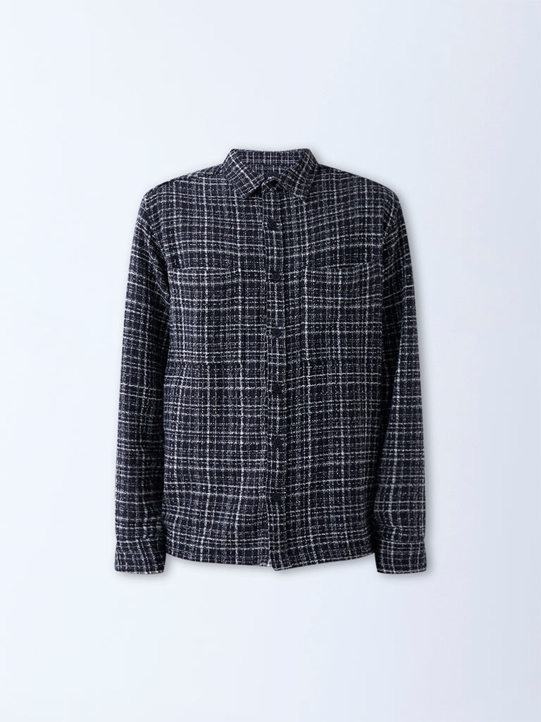 Nuon Black Checkered Relaxed-Fit Cotton Shirt