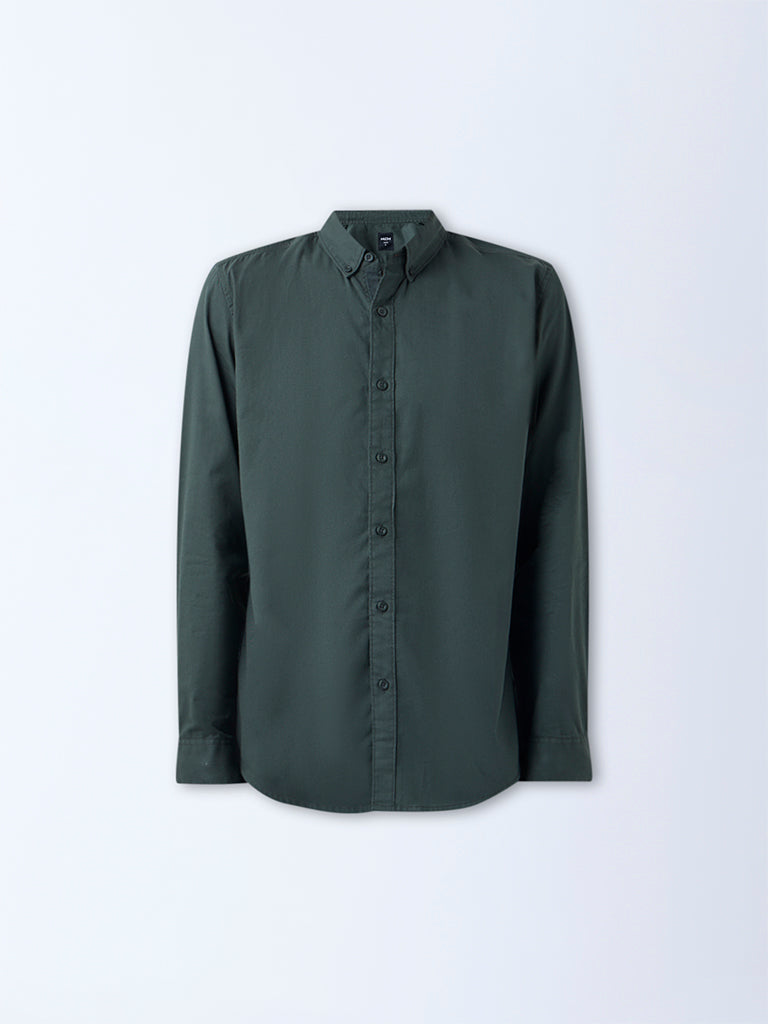 Nuon Olive Solid Slim-Fit Cotton Shirt
