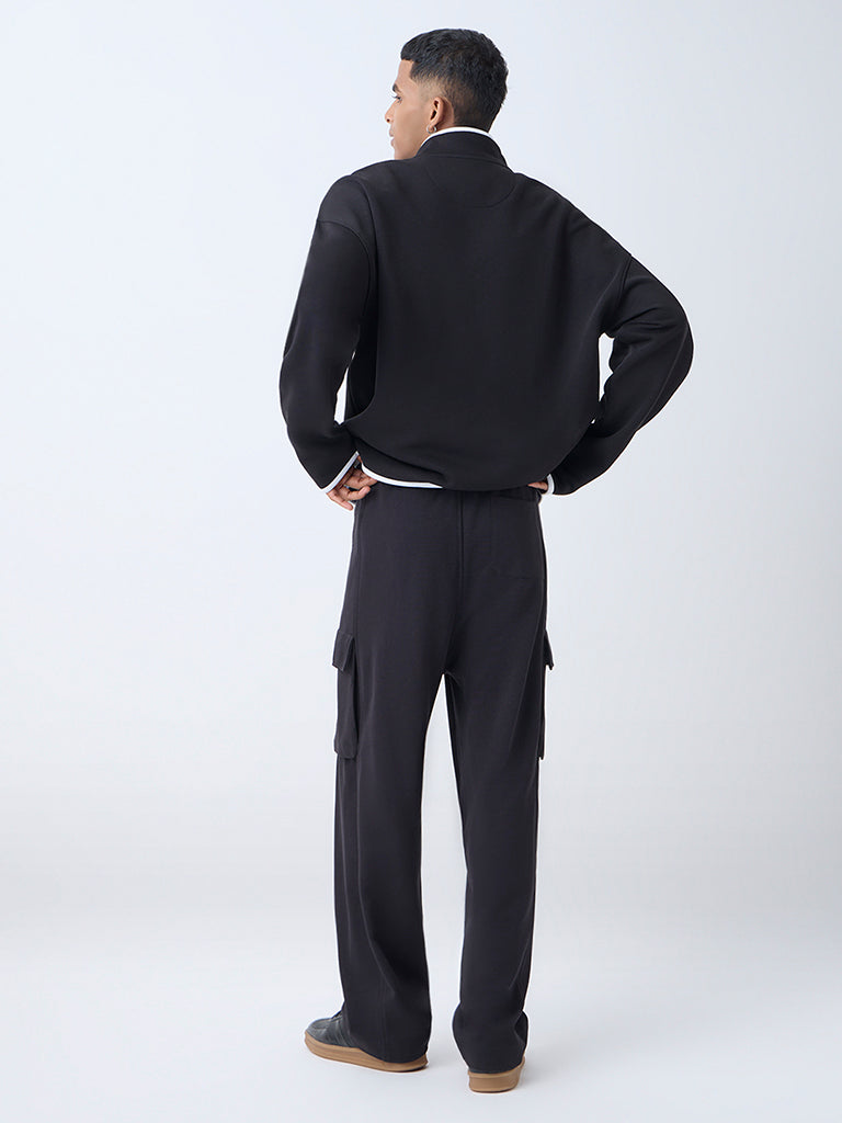 Studiofit Black Relaxed-Fit Mid-Rise Cotton-Blend Track Pants