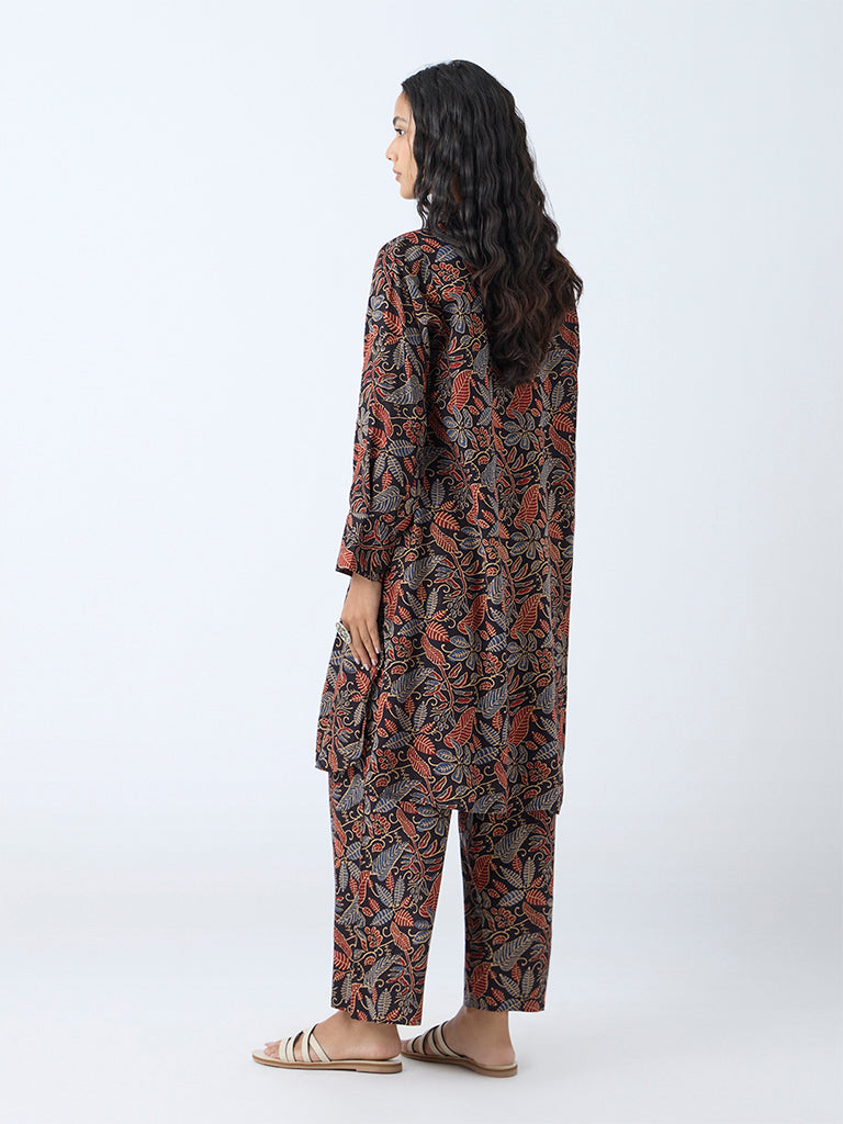 Westside Utsa Women's Maroon Nature-Inspired Straight Kurta for Work Wear Back View