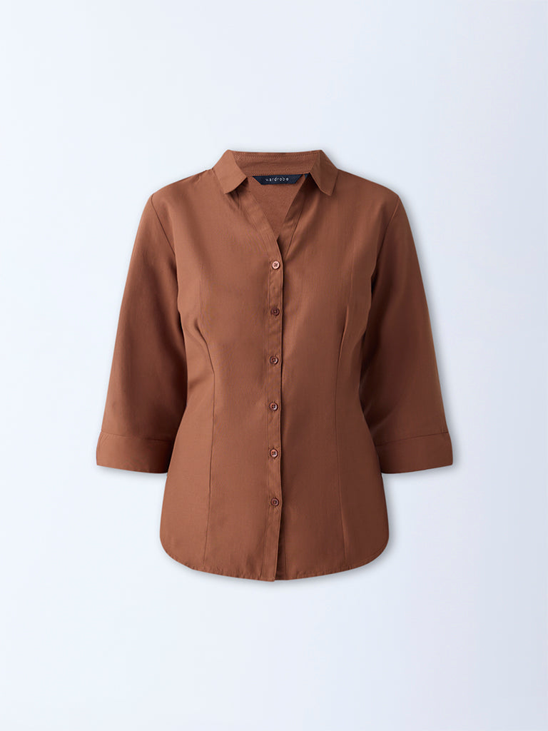 Wardrobe Tan Solid Shirt