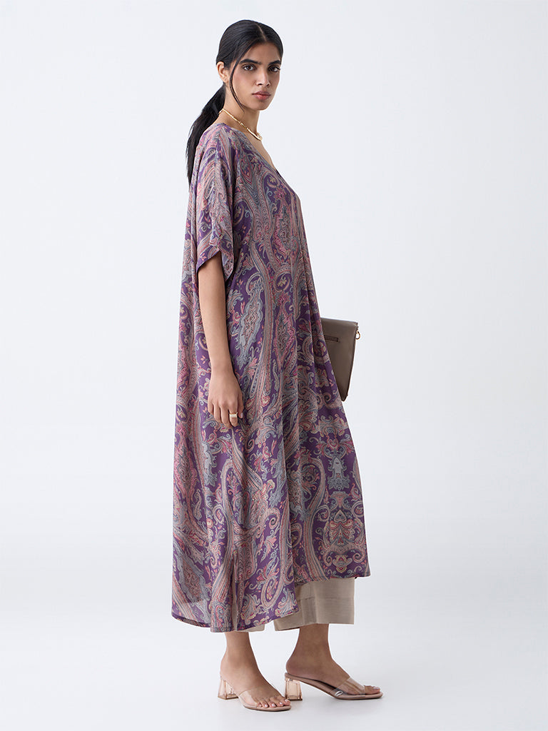 Zuba Purple Printed A-Line Kaftan