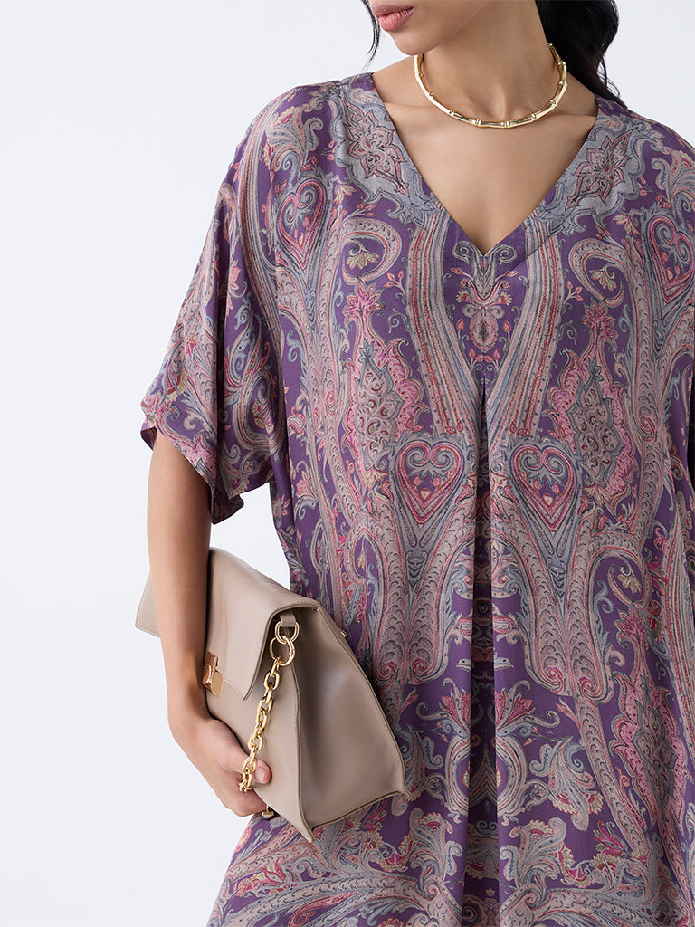 Zuba Purple Printed A-Line Kaftan