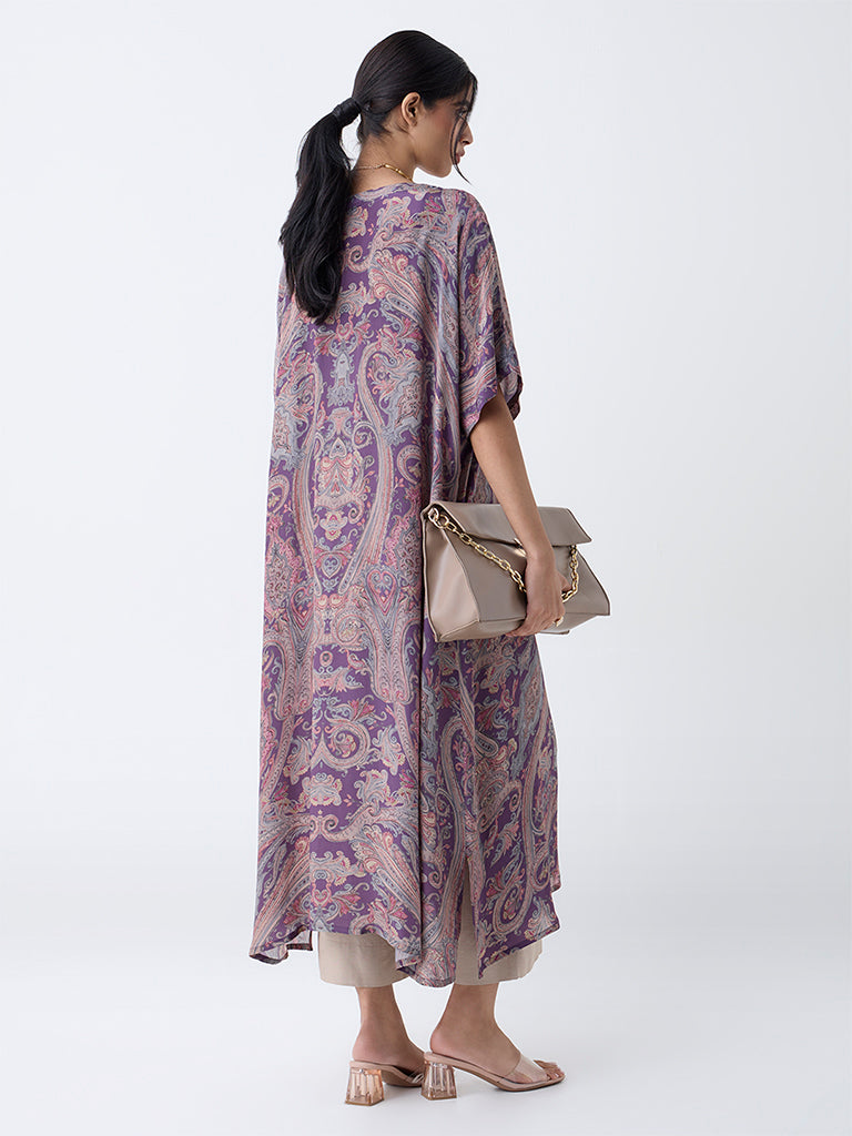 Zuba Purple Printed A-Line Kaftan