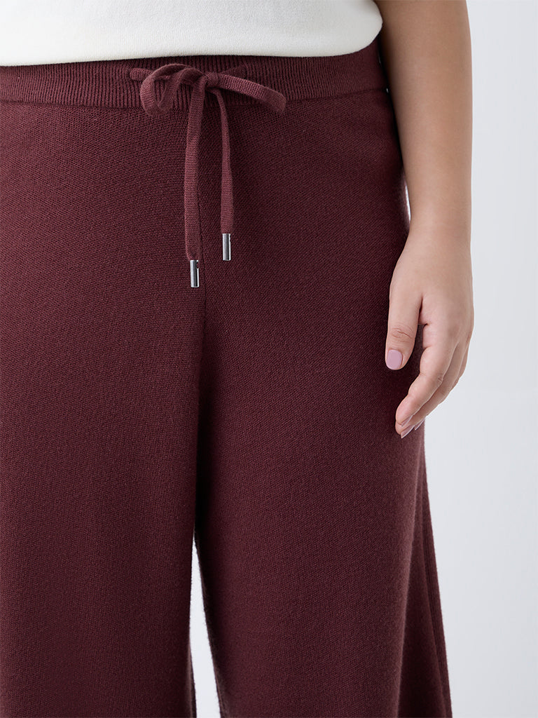 Westside Gia Women's Brown Ribbed High-Rise Pants for Casual Wear Zoomed View