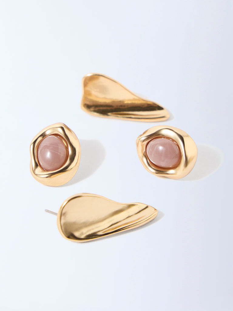 Westside Accessories Gold Gemstone-Detailed Stud Earrings - Pack of 2