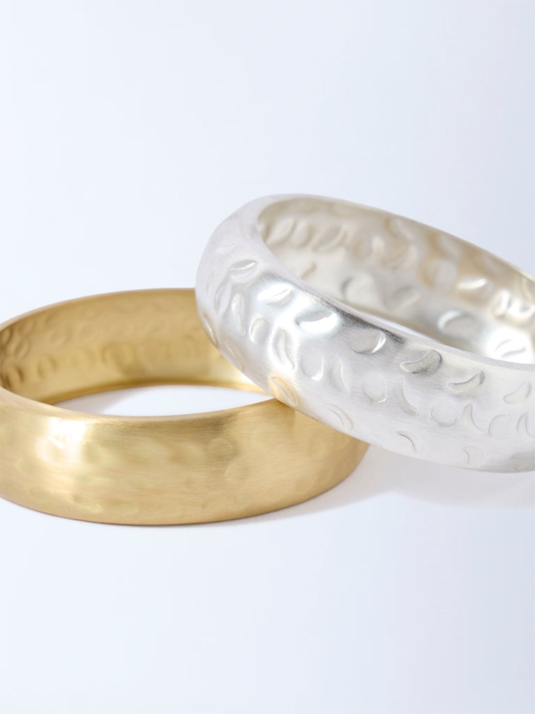 Westside Accessories Gold and Silver Textured Chunky Bangles Set - Pack of 2