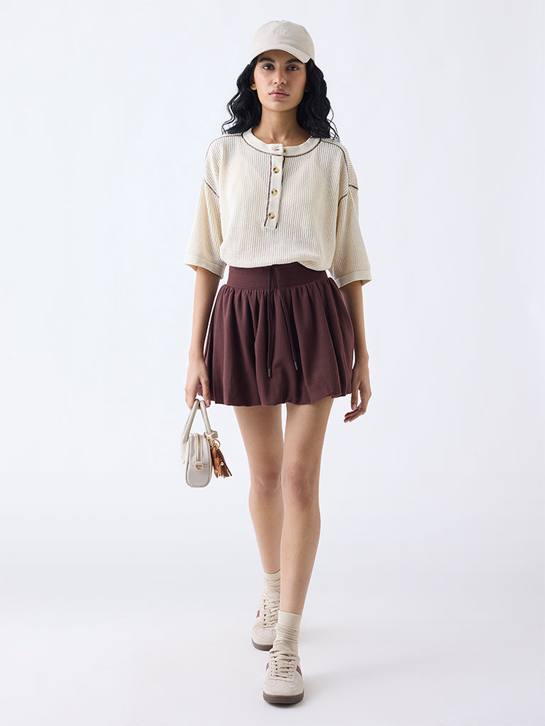 Buy Studiofit Dark Brown High-Rise Cotton Balloon Skirt from Westside