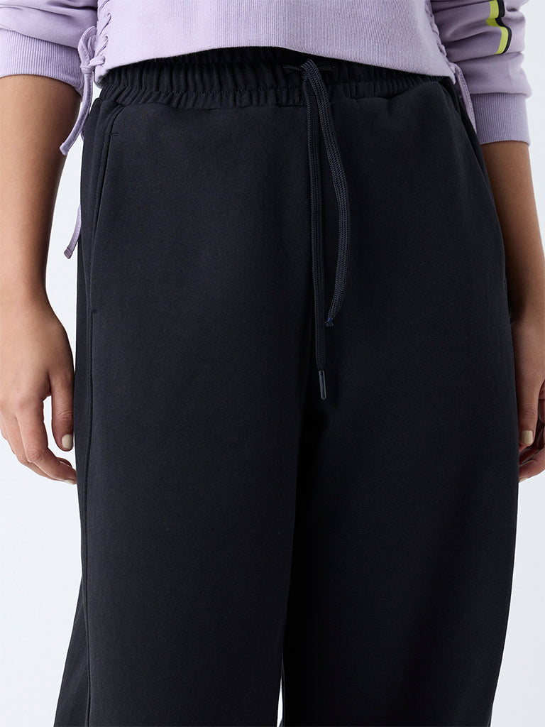 Studiofit Black Solid High-Rise Cotton-Blend Track Pants