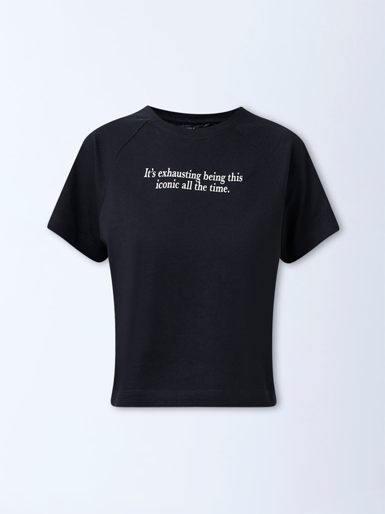 Nuon Black Text Pattern Cotton T-Shirt