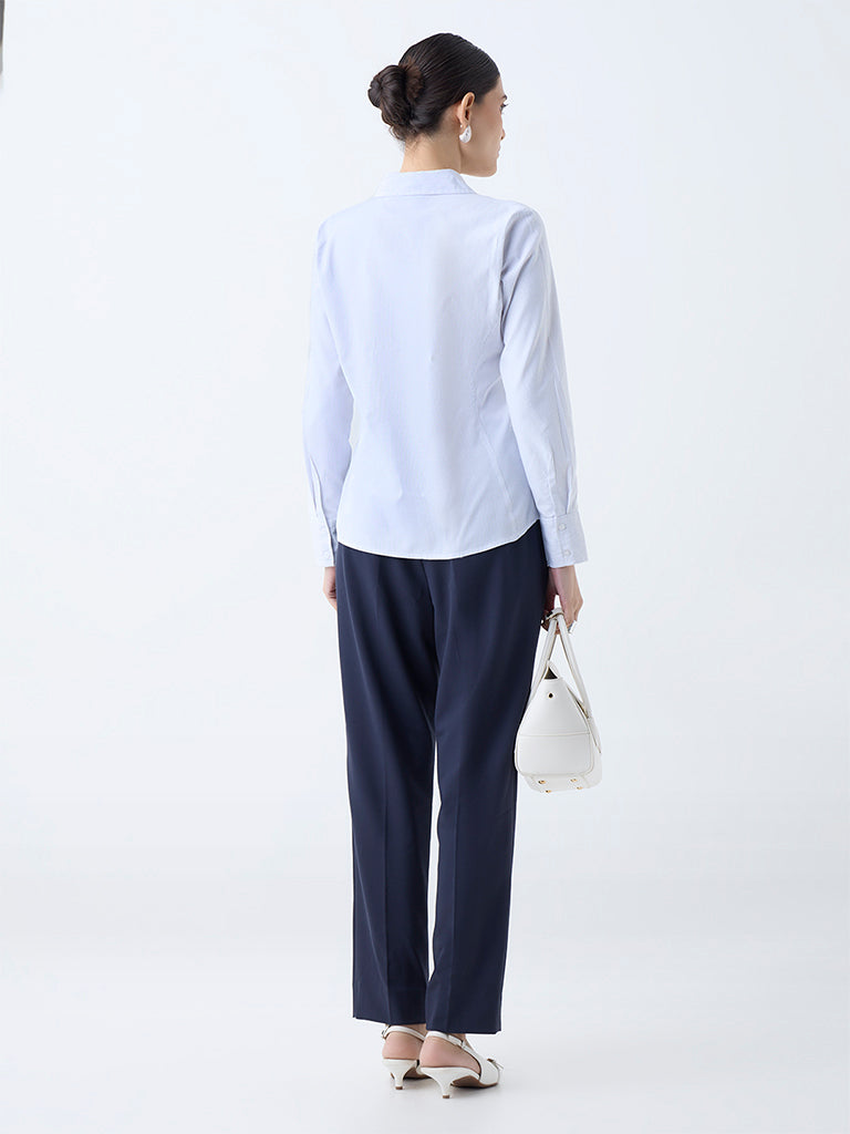 Westside Wardrobe Women's White Pinstriped Shirt for Work Wear Back View