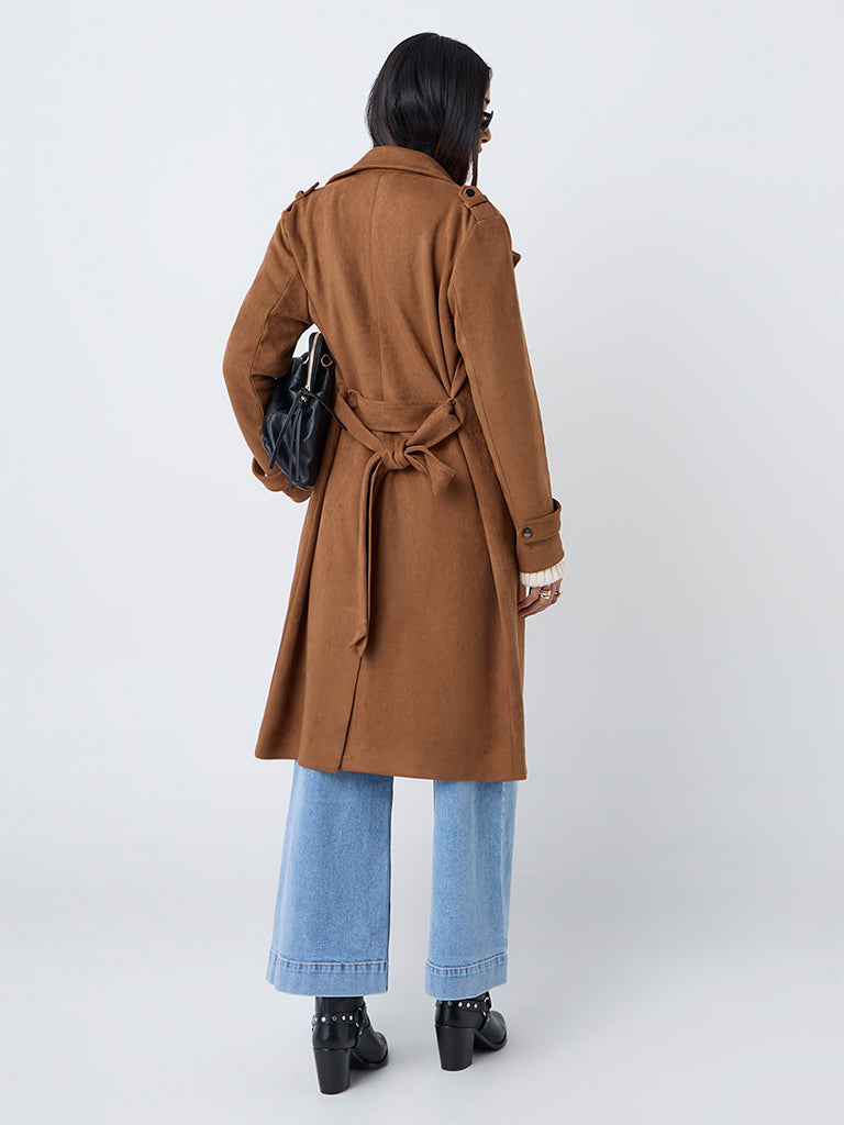 LOV Tan Suede Long Coat with Belt