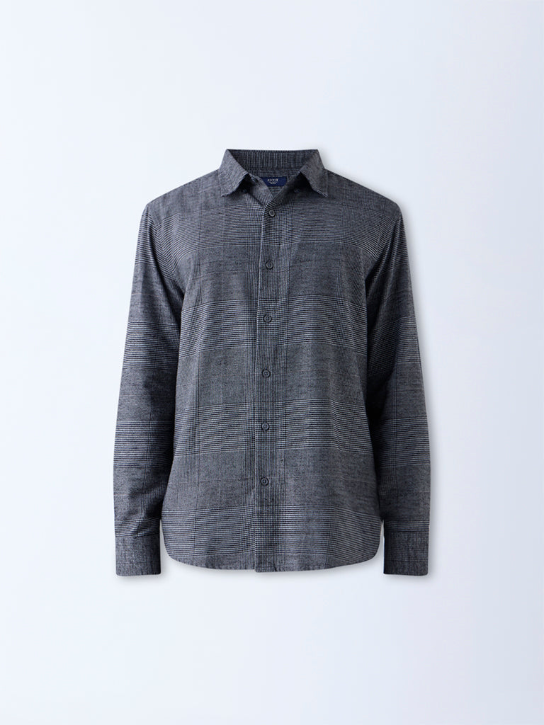 Ascot Charcoal Checks Design Relaxed-Fit Cotton-Blend Shirt